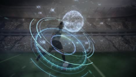 Animation-Eines-Netzwerks-Von-Verbindungen-Mit-Einem-Rugbyspieler,-Der-Einen-Ball-Kickt