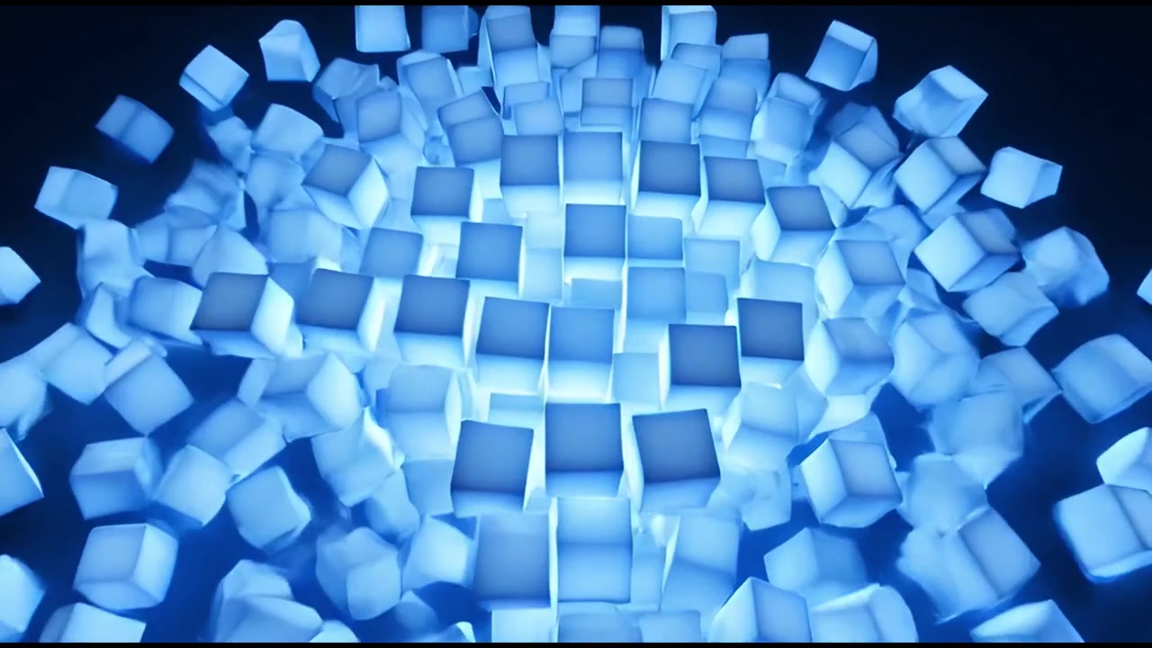Dynamic Blue Cubes Transform into a Bright Light Burst