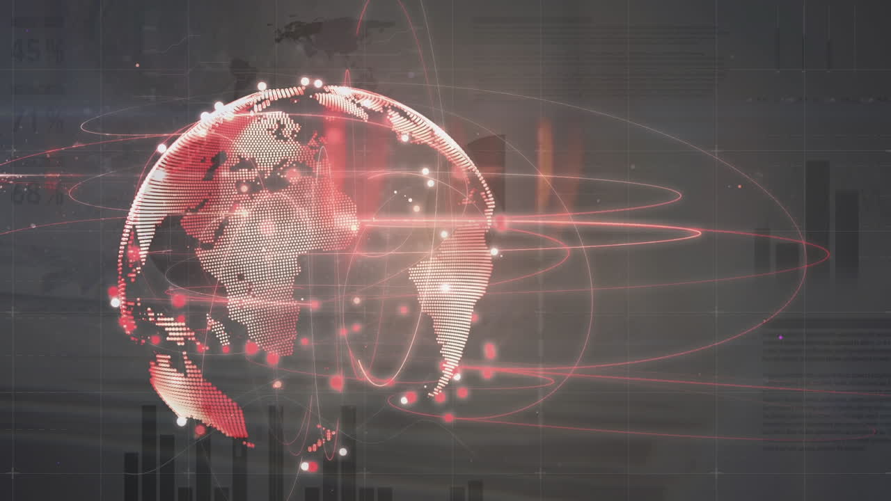 animación del globo y procesamiento de datos financieros en fondo marrón