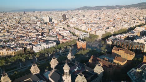 amazing aerial view above arc de triumph in beautiful barcelona, spain