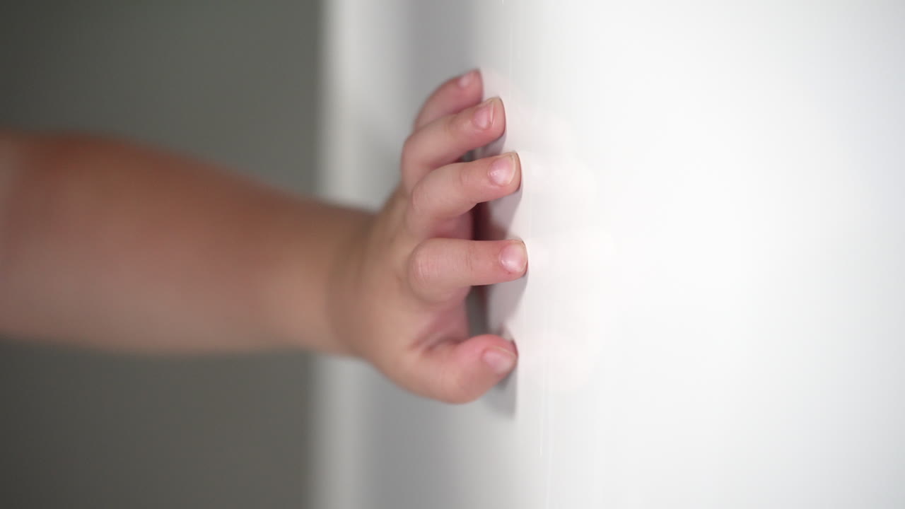 маленькие младенцы держат руку на стене и отпускают, первые шаги, ходьба, обучение, рост, близко