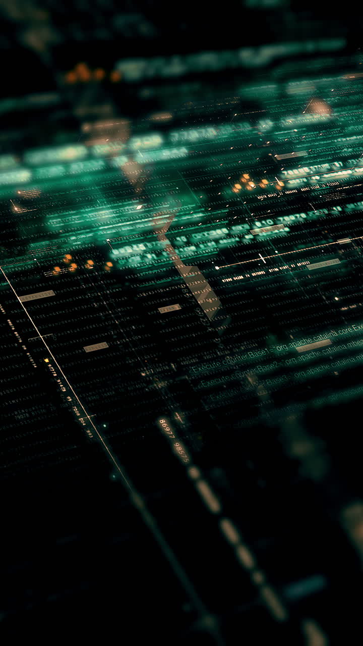 Futuristic metaverse hi-tech digital data telemetry with encrypted numbers display dynamic background for computer desktop vertical format screen display