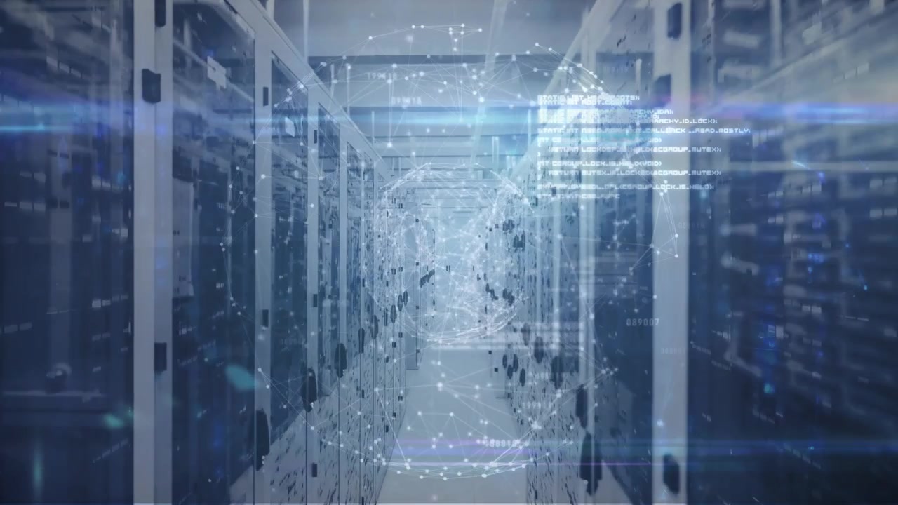 Digital Data Network Visualization in Modern Server Room