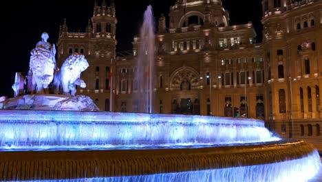 spain madrid night light plaza de la cibeles post office fountain view 4k