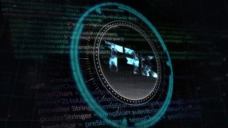 Animation of data processing and nft text over black background