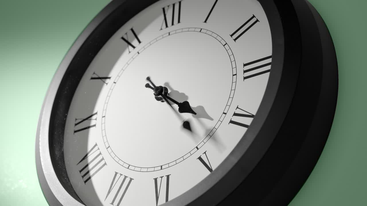 Latin Clock Face on Light Green Wall in Time Lapse