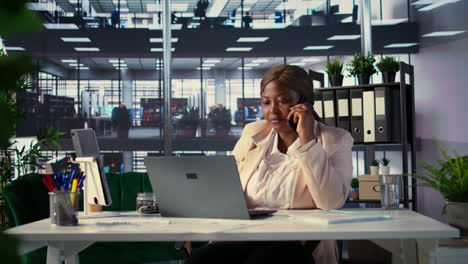 businesswoman on phone call in modern office