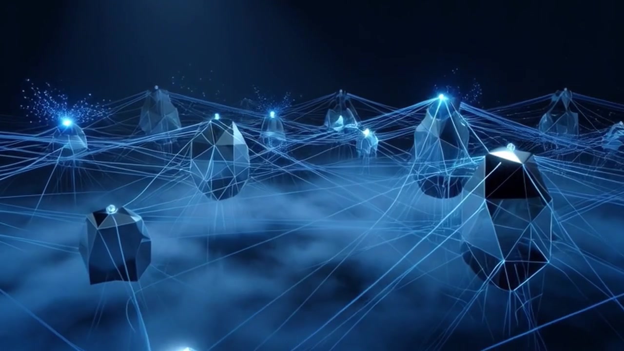 Abstract Digital Network Connection with Glowing Geometric Nodes