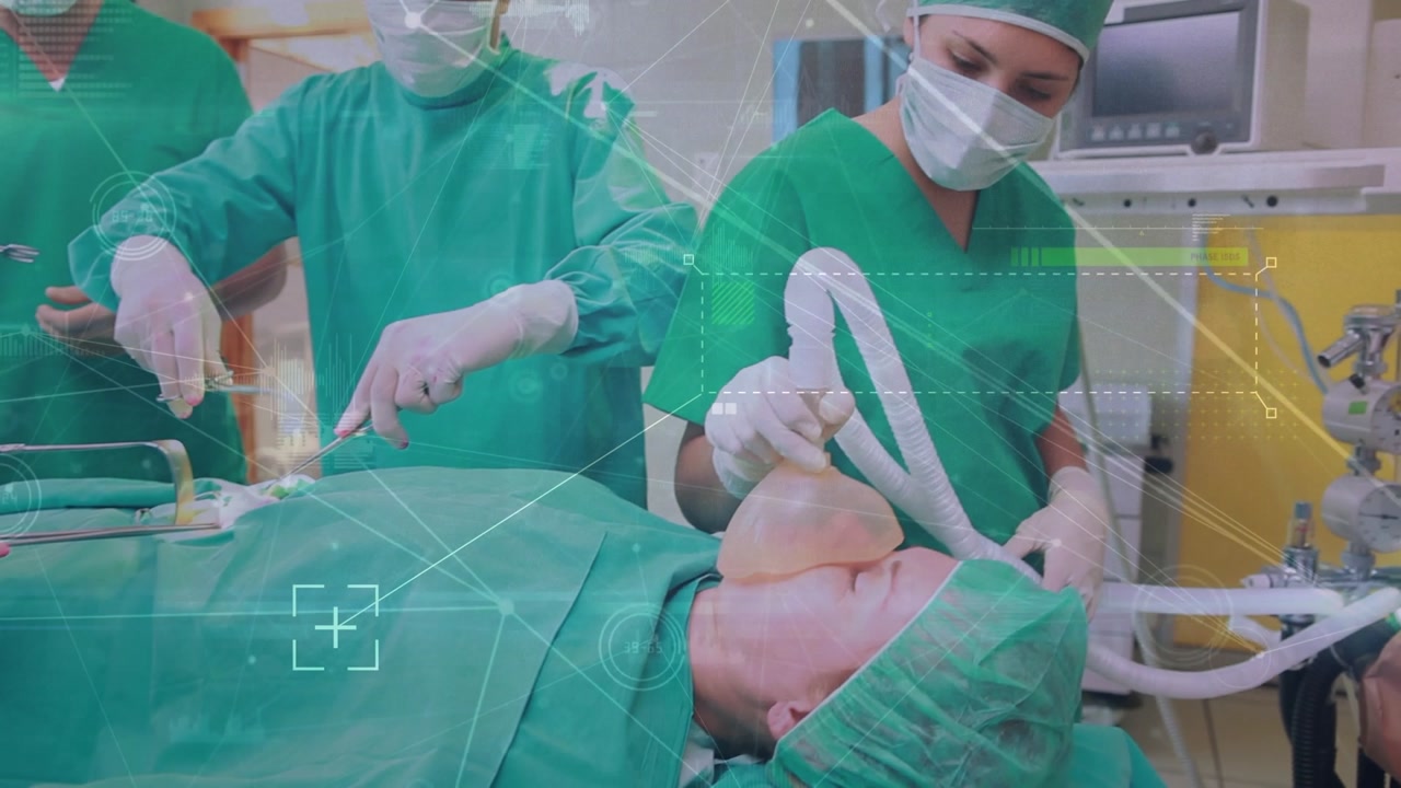 Animación de procesamiento de datos sobre diversos cirujanos y cirujanas