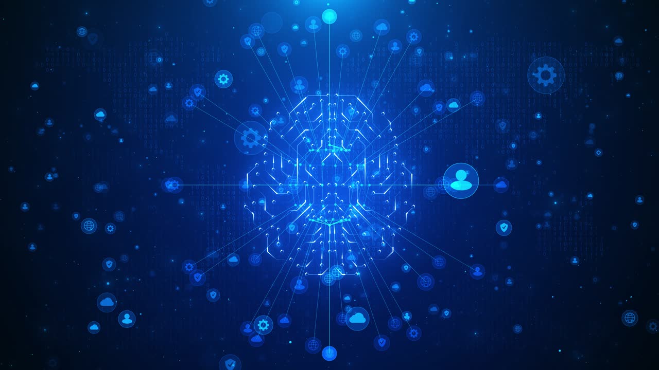 Artificial intelligence grid line and ai digital brain bid data futuristic thinking process future