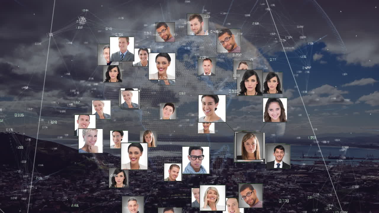 배경 에 도시 가 있는 사람 들 의 사진 의 애니메이션