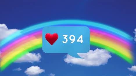 arco iris y icono de burbuja de mensaje con corazón