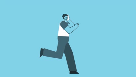 Graphic Flat Design Man Cartoon Character Run Cycle with Mobile Phone Call Isolated Loop 2d Animation with Alpha Channel