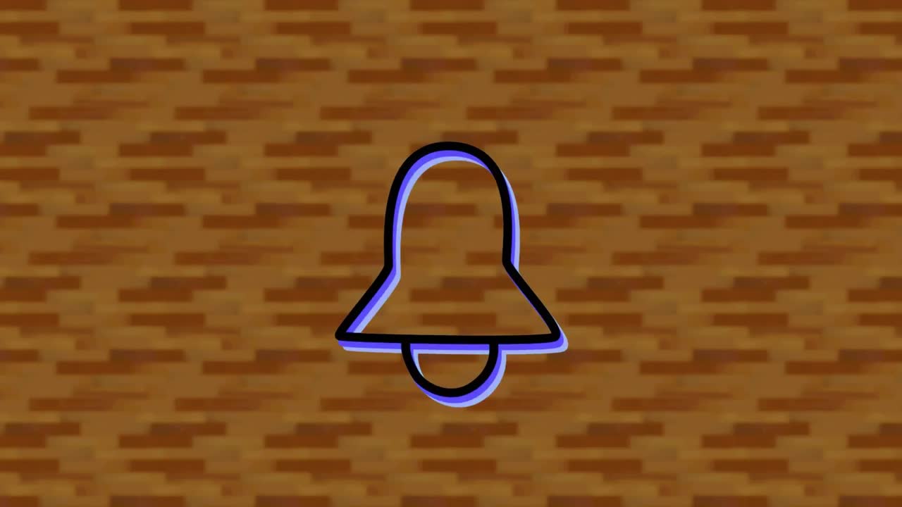 디지털 벽돌 벽 배경에 녹색 네온 종 기호의 애니메이션