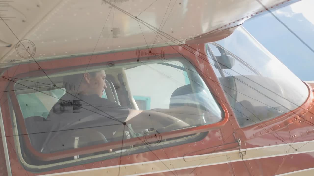 비행기에서 조종사에 대한 연결 네트워크의 애니메이션