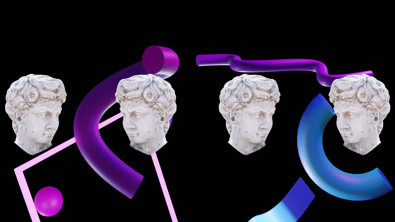 추상적 인 모양 위 에 있는 고대 조각품 의 머리 의 애니메이션