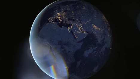 Earth-Planet-With-Optical-Lens-Flare-On-Space,-Animation