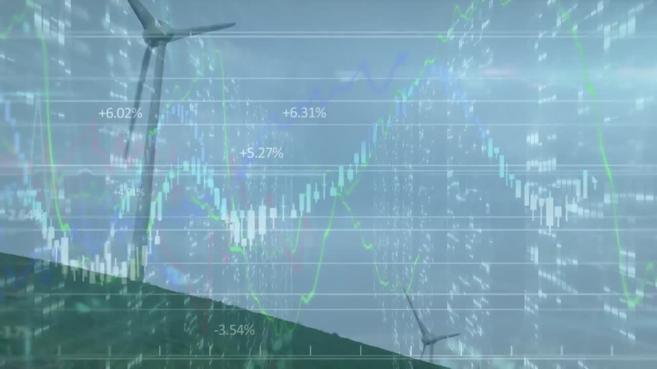 풍력 터빈을 통해 금융 데이터 처리의 애니메이션