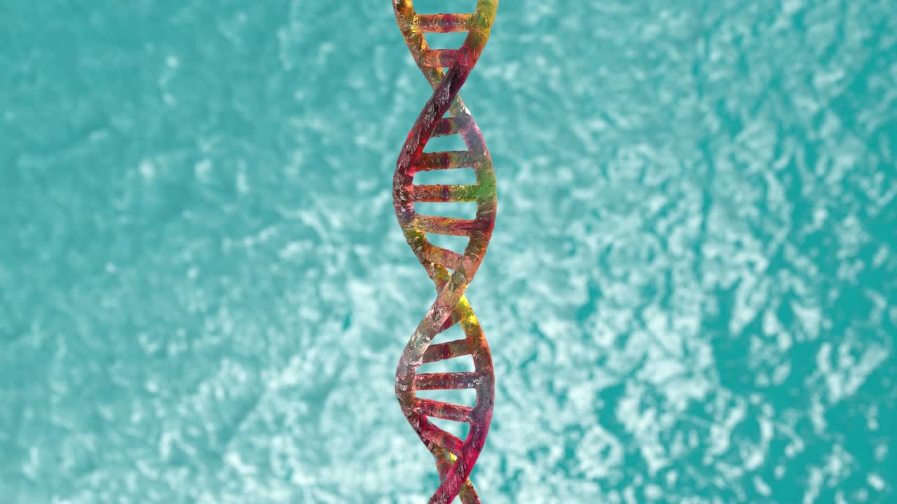 modelo estructural 3d de una doble hélice de adn. rotación en bucle aislada de una molécula de adn con espacio de copia o vacío alrededor para su texto o descripción.