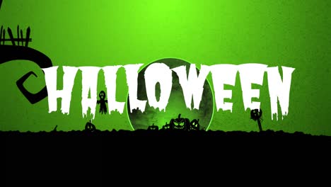 Animation-of-halloween-text-over-ghosts-and-pumpkins
