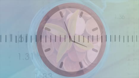 animación del procesamiento de datos financieros sobre un reloj móvil