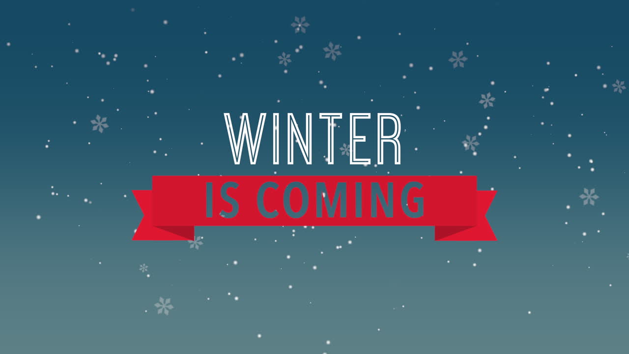 푸른 하늘에 가을 눈송이와 빨간 리본으로 겨울이 다가오고 있습니다.