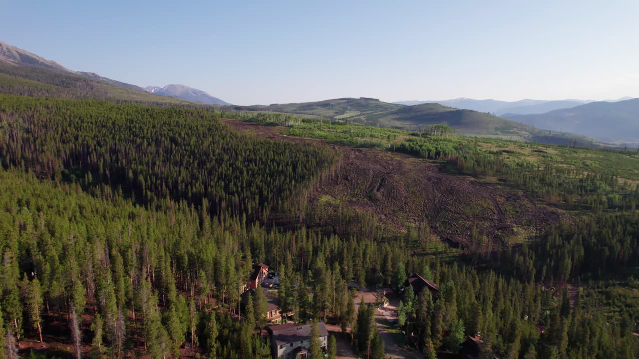 브레켄리지 콜로라도의 산 위의 숲 위의 공중 비행
