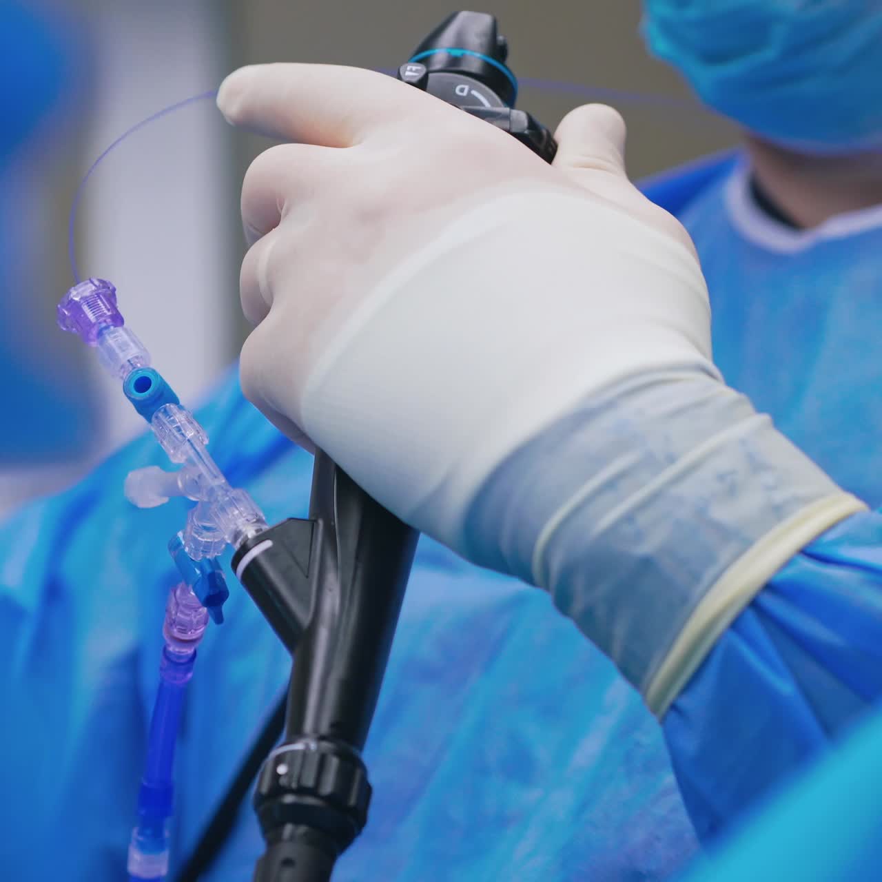 Medical procedure in emergency room. Modern equipment in operating room.