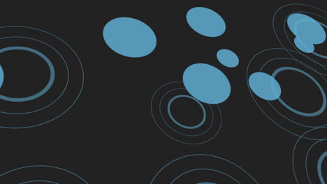 flying blue rings and dots geometric pattern on black gradient