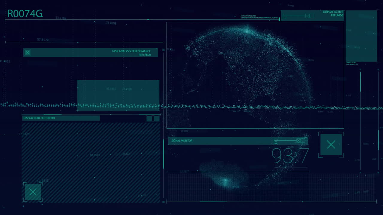 animación del procesamiento de datos digitales en el mundo sobre un fondo oscuro