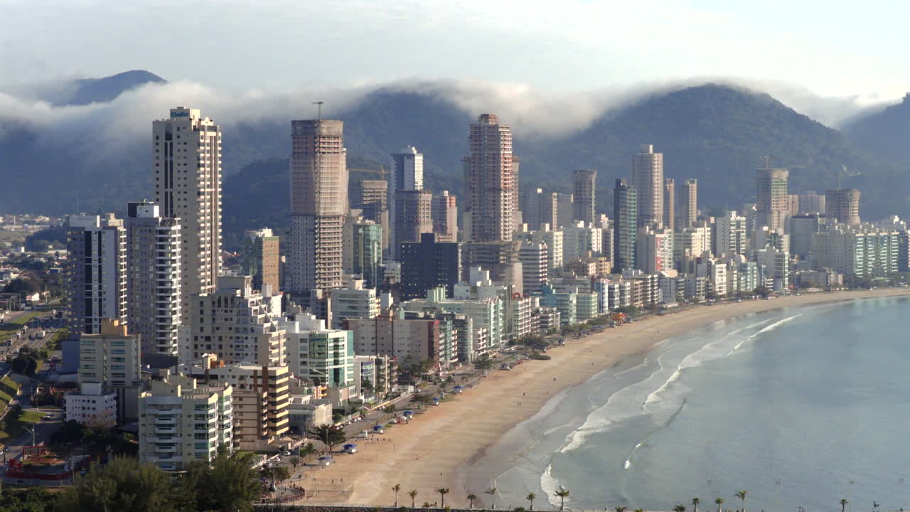 Scenic coastline featuring skyscrapers in Itapema and Meia Praia, Santa Catarina, Brazil