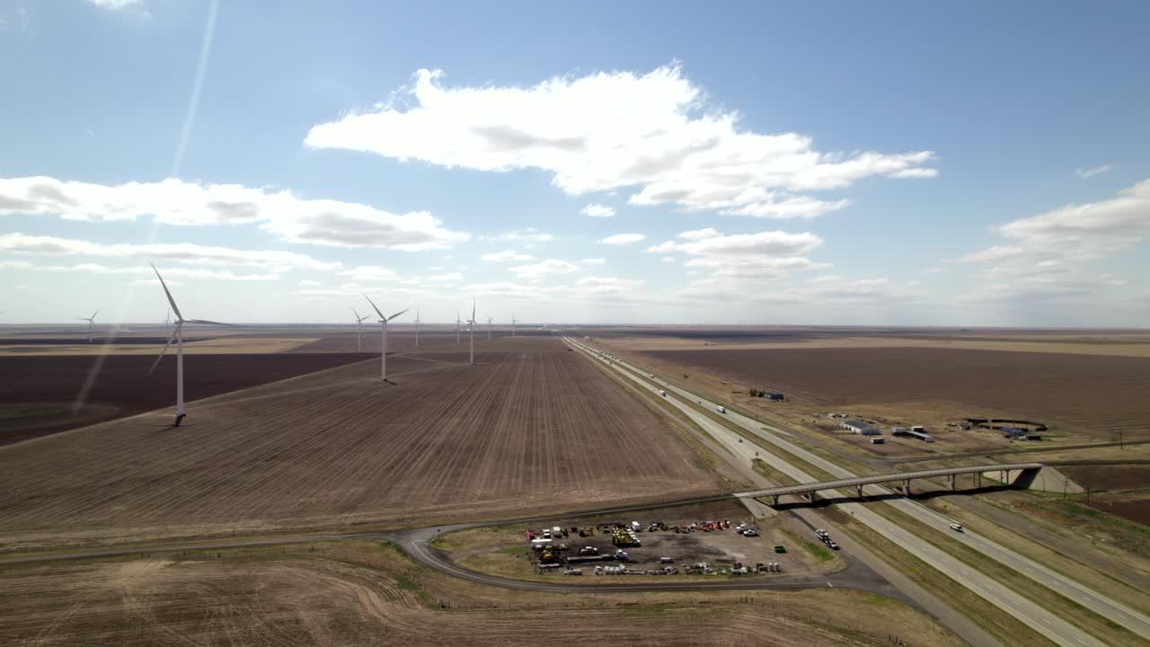 Aerial view on wind turbines in Texas