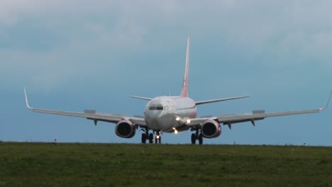 jet airplane braking after landing