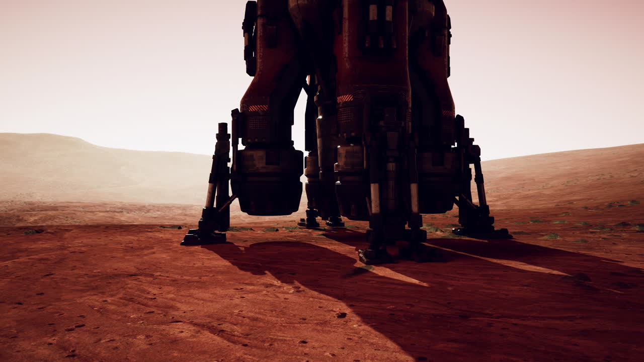 Martian base landing craft preparing for operations on the red planets terrain