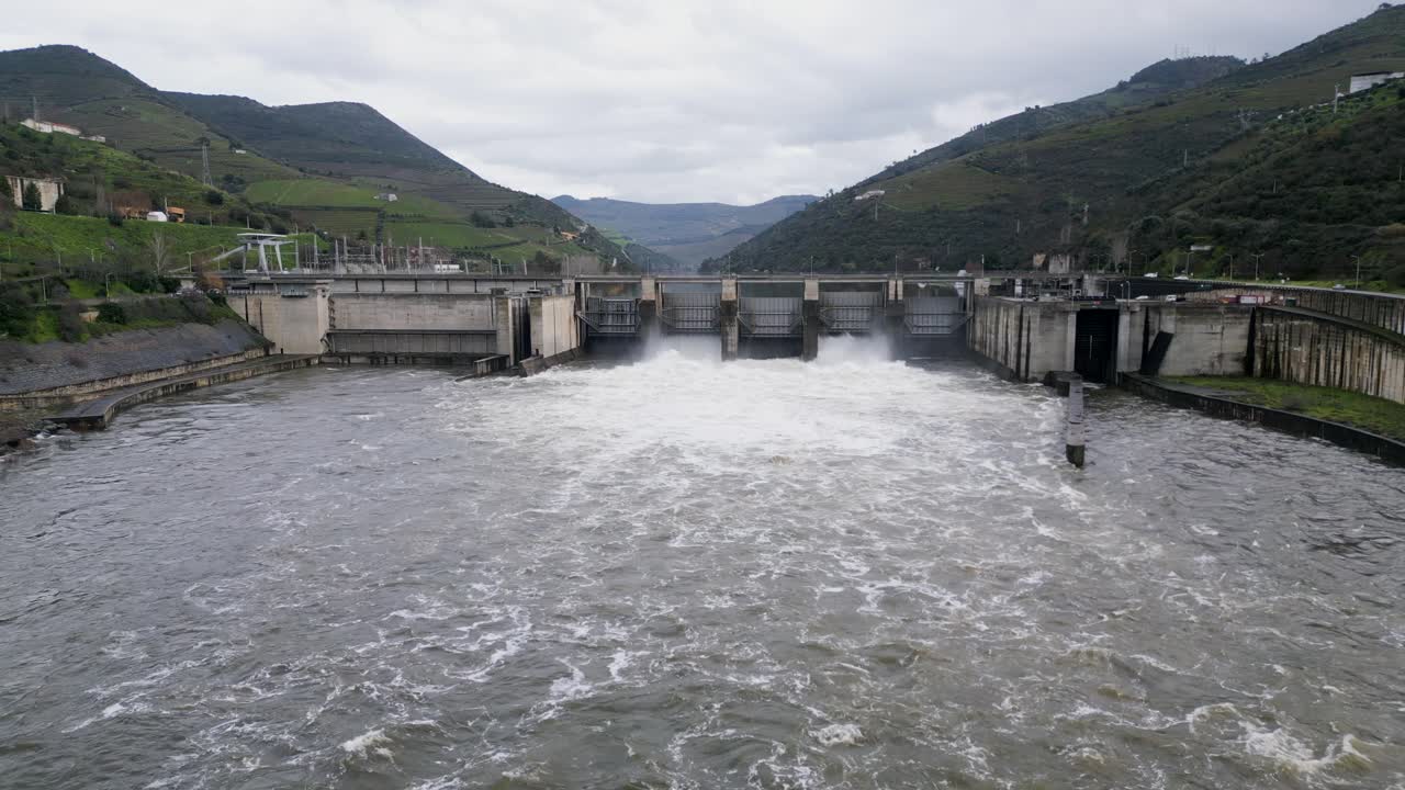 Hydropower Dam Release on River Douro - aerial