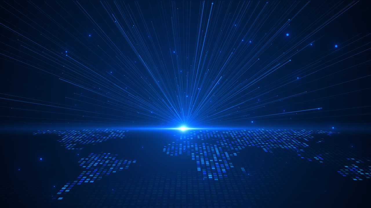 World map digital technology internet network connection background blue cyber speed connect ai big