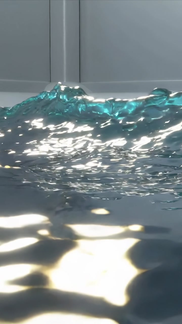 Vertical video: Swell growing, water forming turquoise crest in tank, revealing depth