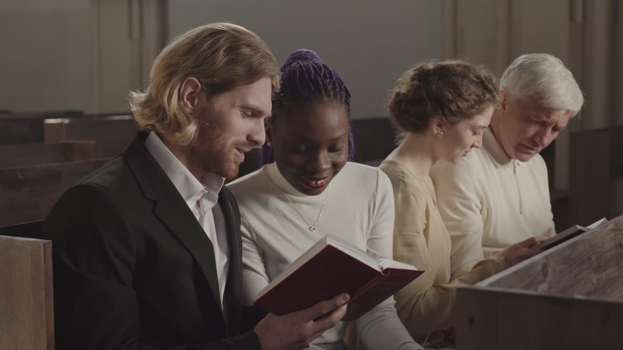 Four People Reading Bible in Lutheran Church