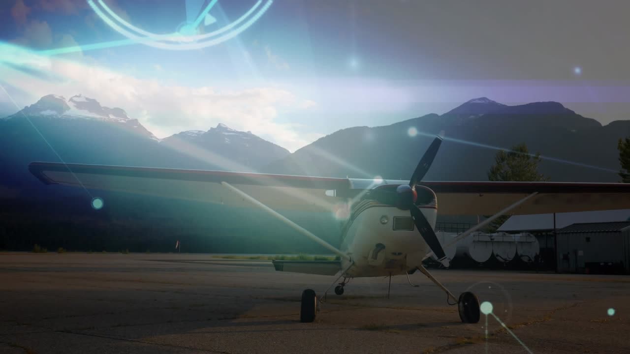 Animazione di una rete di connessioni su un aereo in aeroporto