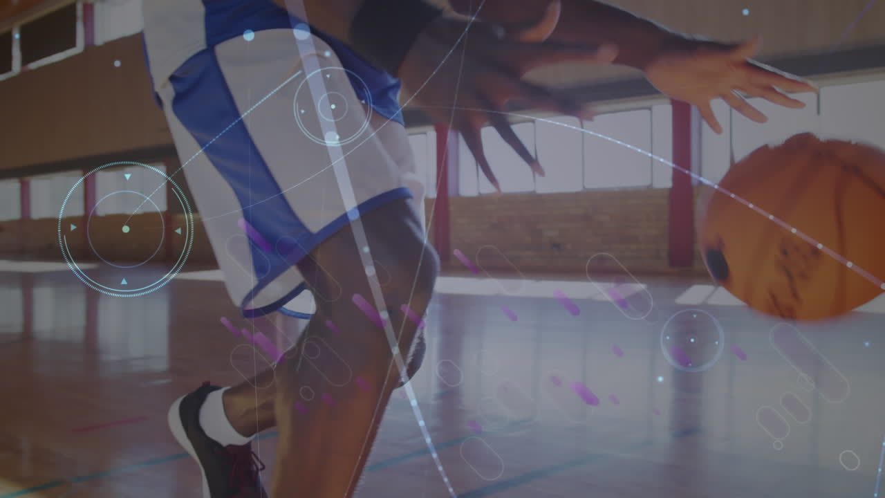 animación de la red de conexiones sobre el jugador de baloncesto afroamericano