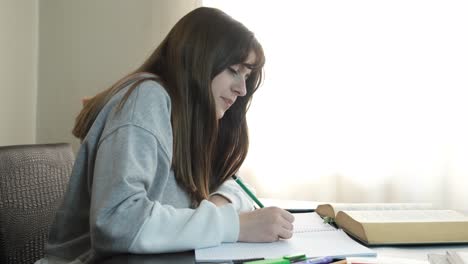 chica estudiando con referencias