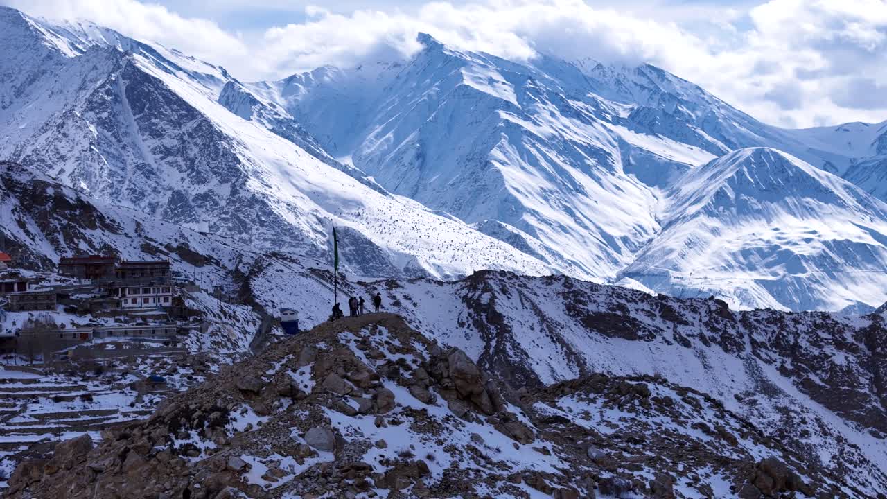 Snowy Himalayan Mountains with People