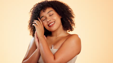 face, skincare and beauty smile of woman in studio