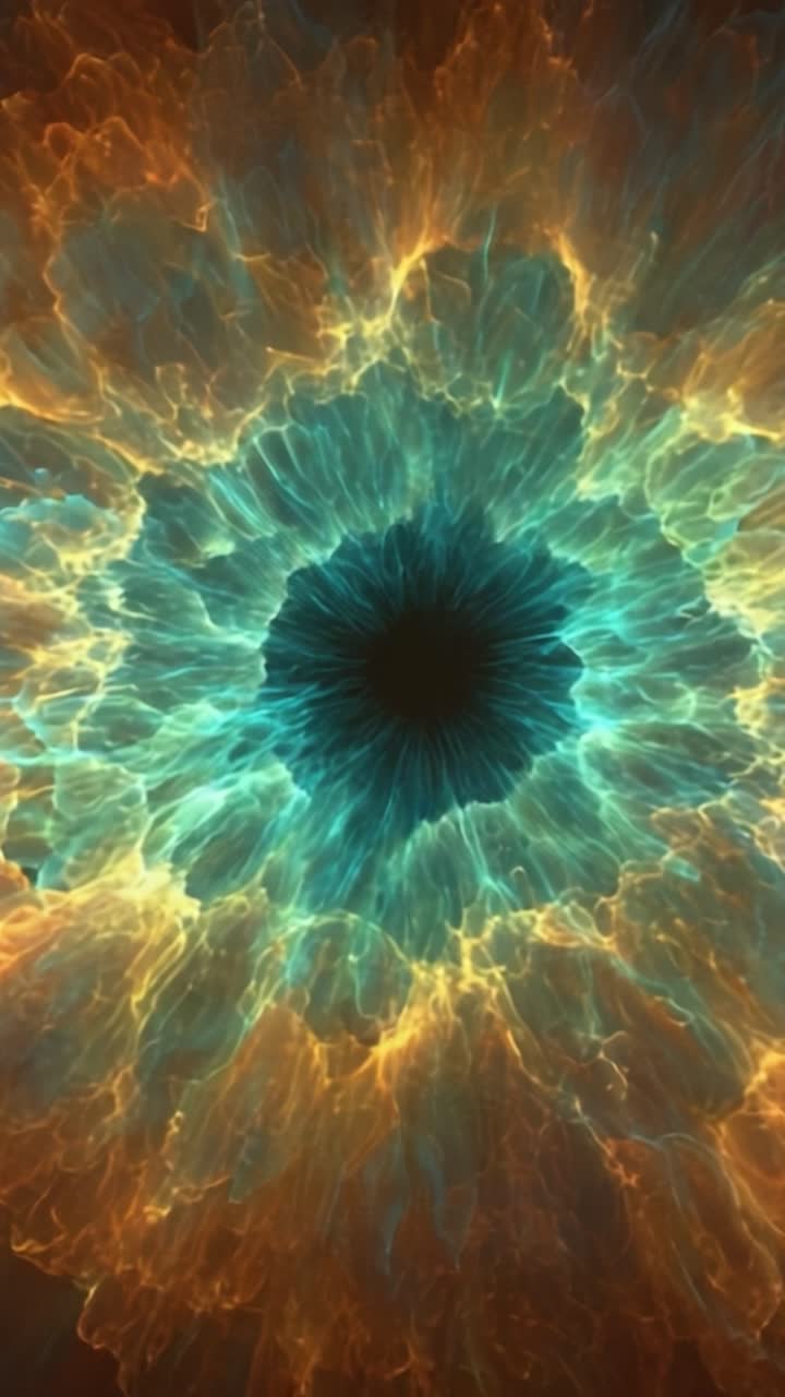 Uno spettacolo accattivante di collisione cosmica: sfere radianti che emanano energia vibrante in uno sfavillante spettacolo di colore e luce attraverso un abisso oscuro.