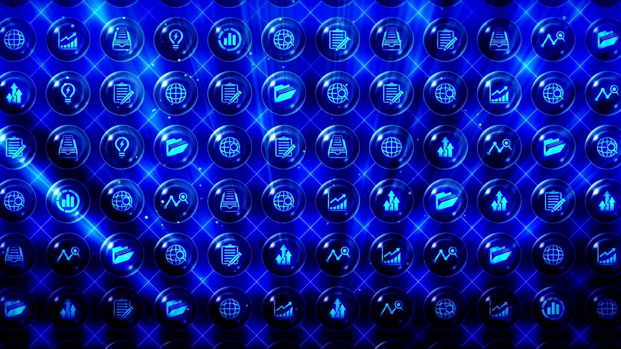 conjunto de iconos de negocios, antecedentes de negocios globales, animación de bucle cg,