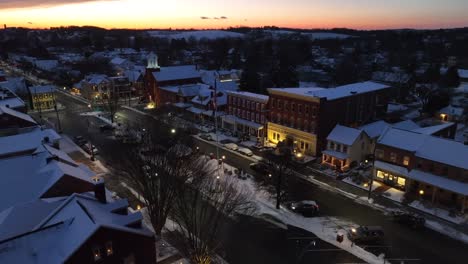 american town covered in fresh winter snow