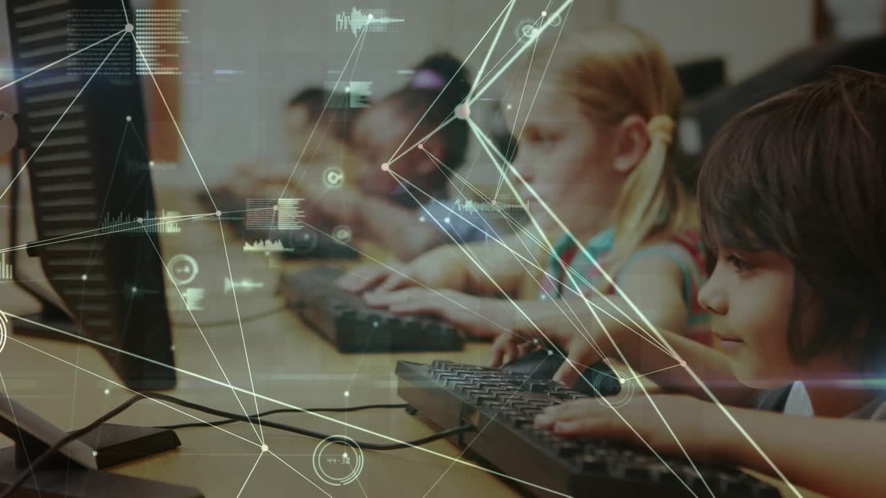 Animation of network of connections over diverse schoolchildren using computers
