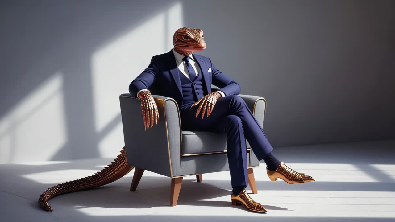 Lizard Man in a Suit Sitting in an Armchair