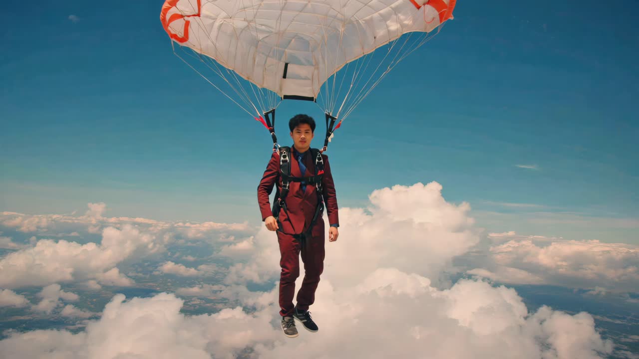 Man Skydiving in Suit