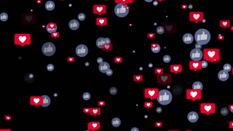 likes social media icons floating. 4k particle animation on black background